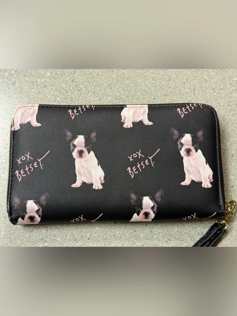 Betsey Johnson Frenchie Black Wallet with Pink Accent and Gold Logo Bar